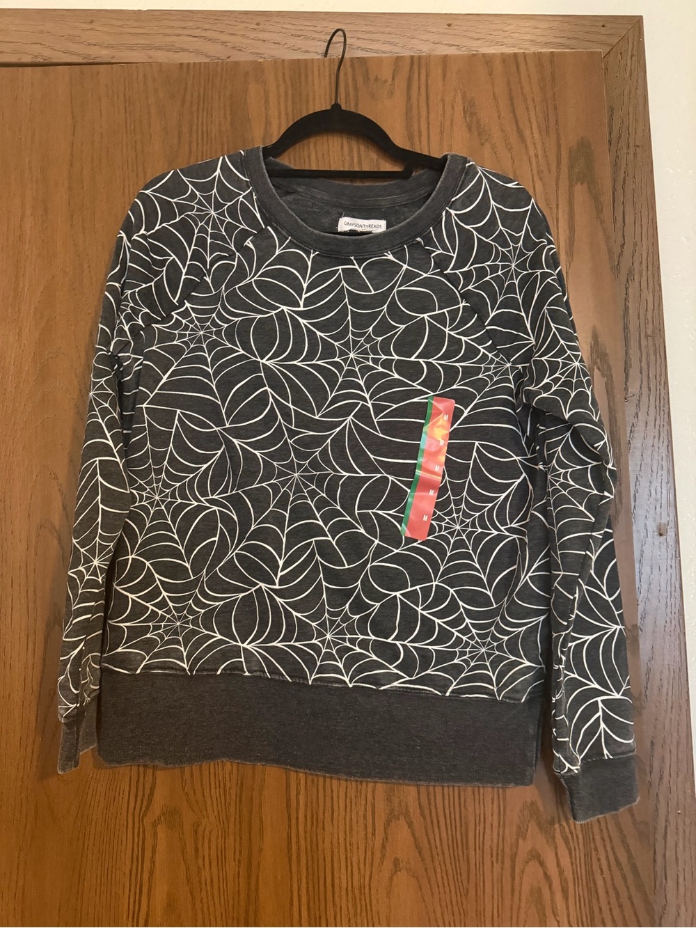Women’s Gray Crewneck Sweater with White Web Print